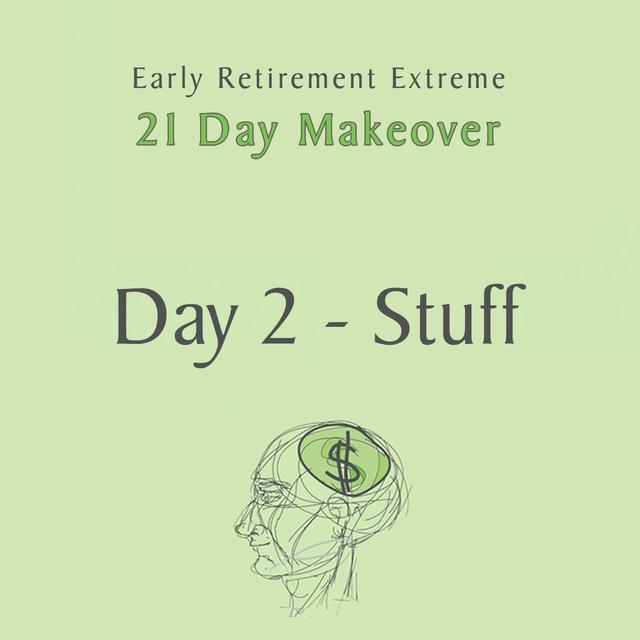 0046 - Day 2 of the Early Retirement Extreme 21 Day Makeover - Decluttering and Managing Your Stuff - podcast episode cover