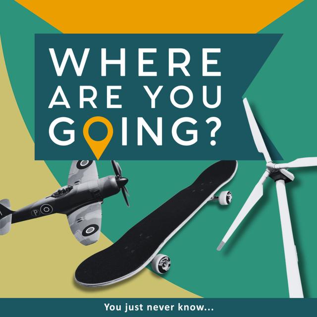 A skateboard, a wind turbine and a labrador - podcast episode cover