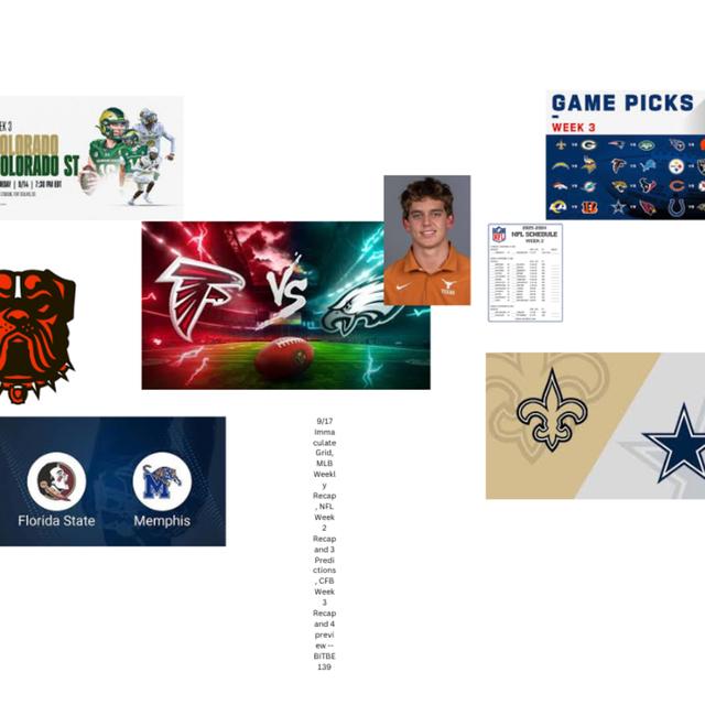 9/17 Immaculate Grid, MLB Weekly Recap, NFL Week 2 Recap and 3 Predictions, Browns Rant, CFB Week 3 Recap and 4 Preview - podcast episode cover
