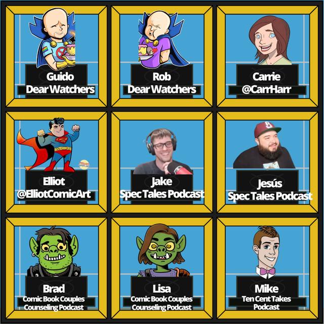 ONE-YEAR ANNIVERSARY SPECIAL: What if we had guests, games, & giveaways? (with Brad & Lisa - Comic Book Couples Counseling, Carrie Harris, ElliotComicArt, Mike - Ten Cent Takes, Jake & Jesús - Spec Tales) - podcast episode cover